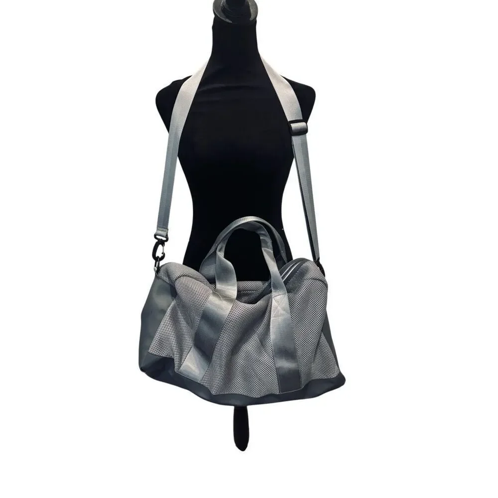 DSW Gray Mesh Duffel Bag Gym Travel Weekender Crossbody Lightweight